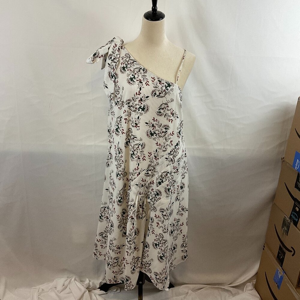 Elliatt Song Dress L White Green Red Floral Bow Detail Contrast Spaghetti Strap